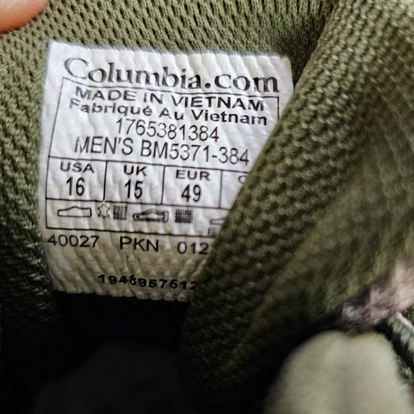 Columbia Hiking Boot Mens Crestwood Mid Waterproof Green BM5371-384 sz 16 - Picture 7 of 7